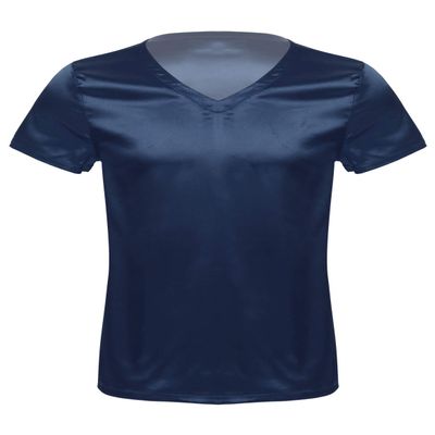 Alvivi Mens Satin Pajamas Nighshirt V Neck Short Sleeve Comfy Pj Set Blouses Sleepwear Loungewear Navy_Blue Medium