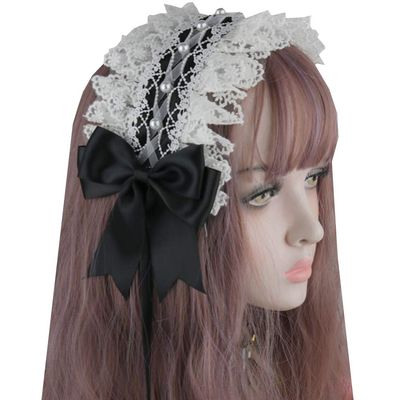 Re-Lady Gothic Lolita Headdress Maid Women Lace Hair Accessories Cute Cosplay Headbands Sweet Hairpin for Lolita Dress Black