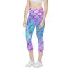 AFPANQZ Mermaids Scales Leggings for Women Over Ankle Leggings Athletic Tummy Control Cycling Pants Lightweight Casual Tight Legging Gym Yoga Fitness Workout Medium Bling Pink Teal Blue view 2