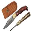 SANZ Damascus Supplies 3.5 Red Wood Handle Steel EDC Folding Knife with Sheath for Camping, Hiking, Outdoor Use view 1