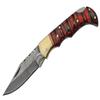 SANZ Damascus Supplies 3.5 Red Wood Handle Steel EDC Folding Knife with Sheath for Camping, Hiking, Outdoor Use view 2