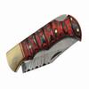 SANZ Damascus Supplies 3.5 Red Wood Handle Steel EDC Folding Knife with Sheath for Camping, Hiking, Outdoor Use view 4