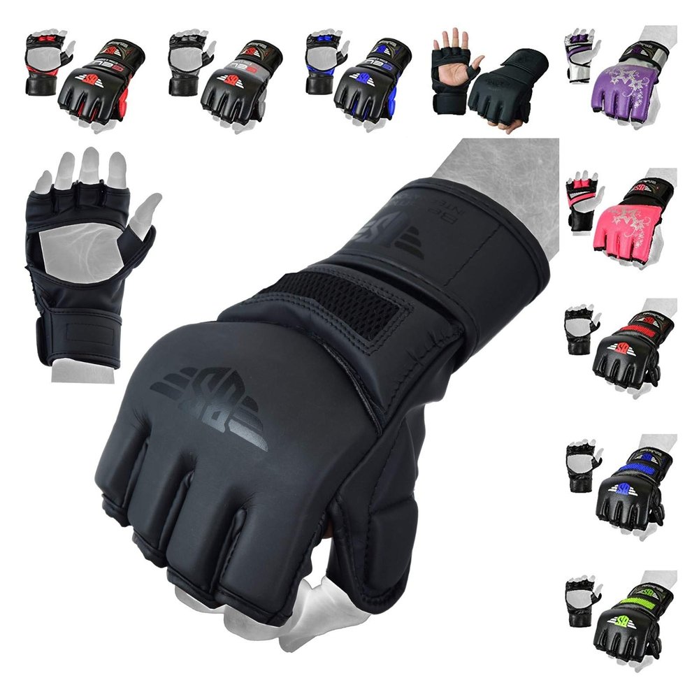 MMA Glove, Kickboxing Gloves, Sparring Gloves, Training Equipment, Fighting Glove for Mixed Martial-Arts, Adults Men & Women by BeSmart (Matte Black Mesh, Small)