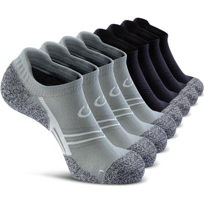 CWVLC No Show Sports Compression Socks 8-pairs, Low Cut Anti-Blister Hiking Running Workout Ankle Socks, Short Cushioned Moisture Wicking No Slip Arch Support Plantar Fasciitis, Black Gray, X-Large