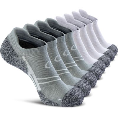 CWVLC No Show Sports Compression Socks 8-pairs, Low Cut Anti-Blister Hiking Running Workout Ankle Socks, Short Cushioned Moisture Wicking No Slip Arch Support Plantar Fasciitis, Gray White, X-Large