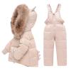 Letuwj Baby Girls Boys Winter Hooded Snowsuit Puffer Down Jacket with Snow Ski Bib Pants 2-Piece Set Beige 120cm view 2