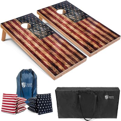 Tailgating Pros Cornhole Boards - 4'x2' & 3'x2' Cornhole Game w/Carrying Case & Set of 8 Corn Hole Bean Bags w/Tote