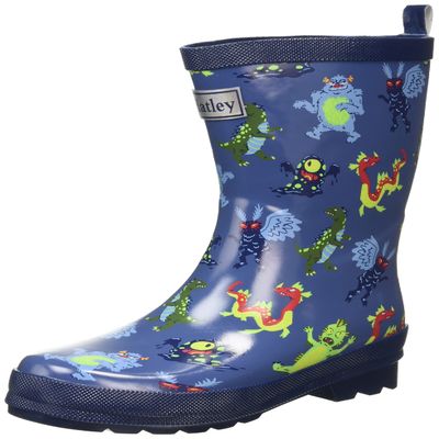 Hatley Boy's Printed Shiny Rain Boots, Creepy Cryptids, 4 US Toddler