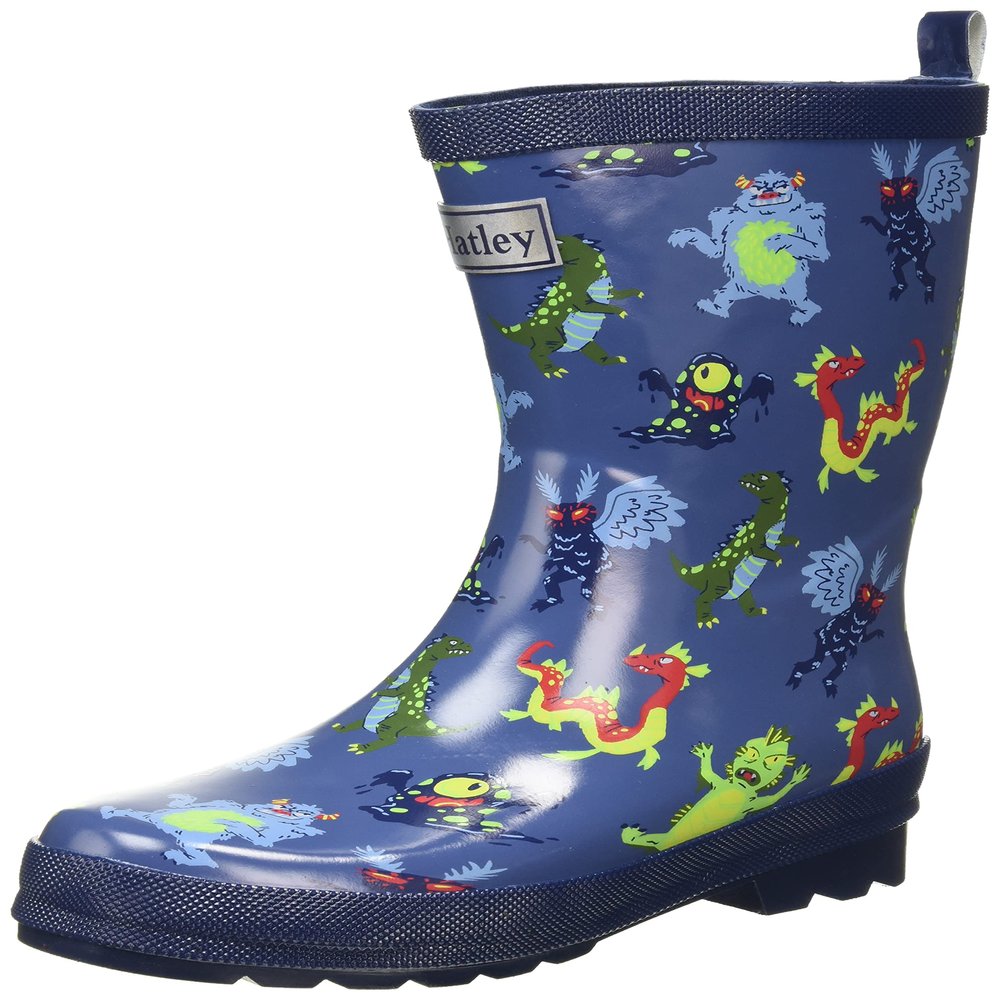 Hatley Boy's Printed Shiny Rain Boots, Creepy Cryptids, 4 US Toddler
