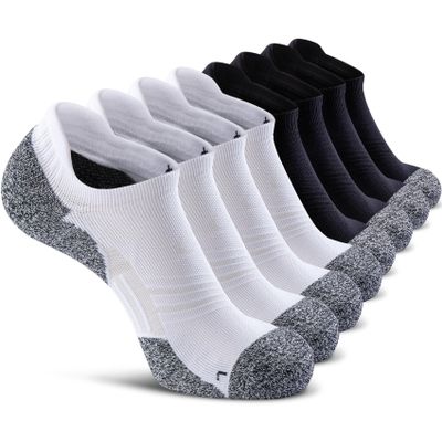 CWVLC No Show Sports Compression Socks 8-pairs, Low Cut Anti-Blister Hiking Running Workout Ankle Socks, Short Cushioned Moisture Wicking No Slip Arch Support Plantar Fasciitis, Black White, Large