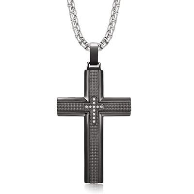 Holizaly Men's Cross Necklace 316L Stainless Steel Pendant White/Gold/Black/Blue Rolo Chain-Gift Box included