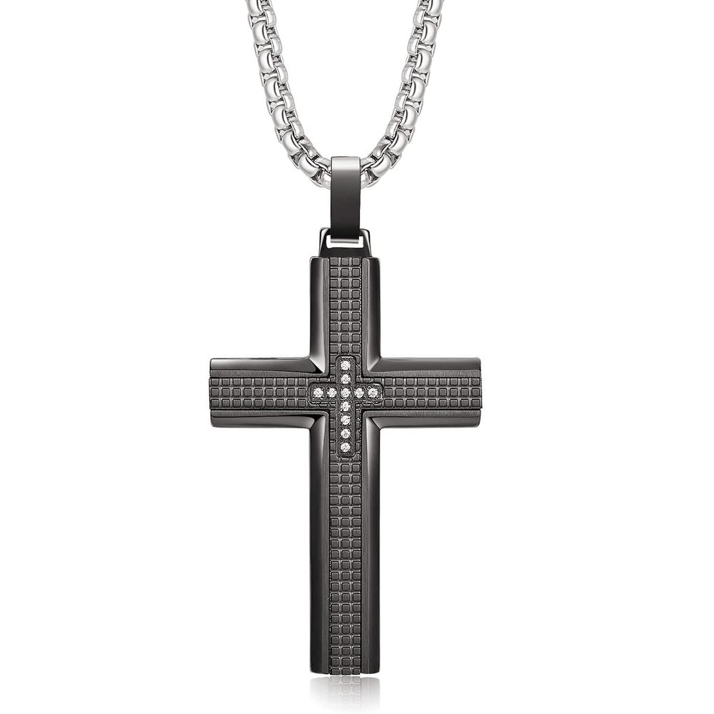 Holizaly Men's Cross Necklace 316L Stainless Steel Pendant White/Gold/Black/Blue Rolo Chain-Gift Box included