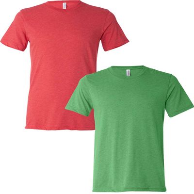 Bella Canvas Unisex Crew Neck Triblend Short Sleeve Tee (2-Pack) 2XL-Red-Green