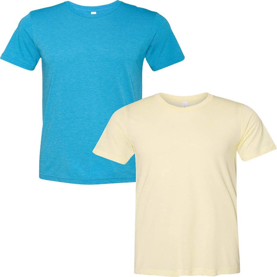 Bella Canvas Unisex Crew Neck Triblend Short Sleeve Tee (2-Pack) XL-Aqua-PaleYellow
