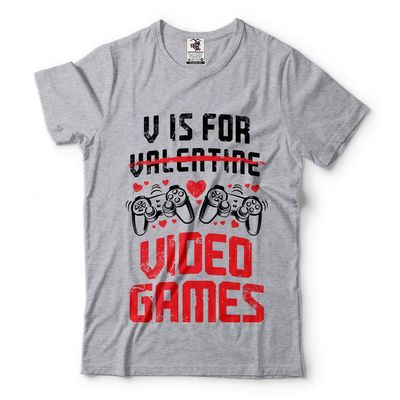 Vday Funny Shirt V is for Video Games Funny Valentines Day Gamer Gift T-Shirt X-Large Gray