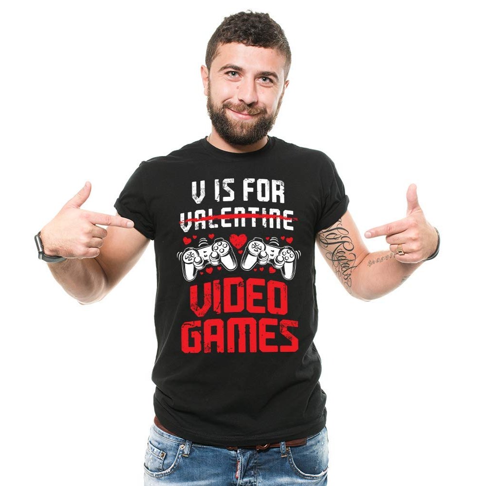 Vday Funny Shirt V is for Video Games Funny Valentines Day Gamer Gift T-Shirt X-Large Black