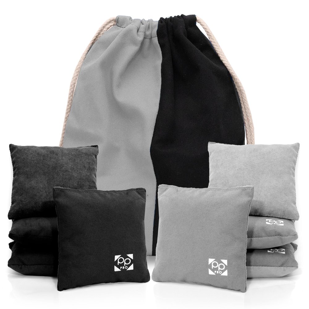 Play Platoon Professional Cornhole Bags - Set of 8 Regulation All Weather Two Sided Improved Bean Bags for Pro Corn Hole Game - 4 Silver & 4 Black