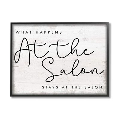 Stupell Industries What Happens at The Salon Phrase Beauty Sentiments, Designed by Daphne Polselli Black Framed Wall Art, 24 x 30, Beige