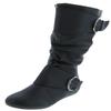 Forever Link Klein-70 Women's Closed Round Toe Buckle Slouch Flat Heel Mid-Calf Boot,Black Pu,9 view 1