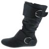Forever Link Klein-70 Women's Closed Round Toe Buckle Slouch Flat Heel Mid-Calf Boot,Black Pu,9 view 3