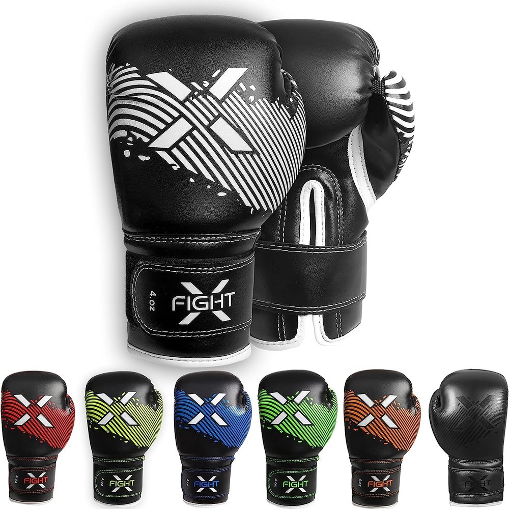 FightX Kids Boxing Gloves for 3-8 Years 4 6 Oz Training MMA Boys Girls Kickboxing Punching Gloves for Training, Punching Bag, Muay Thai, MMA (Black/White, 4oz)