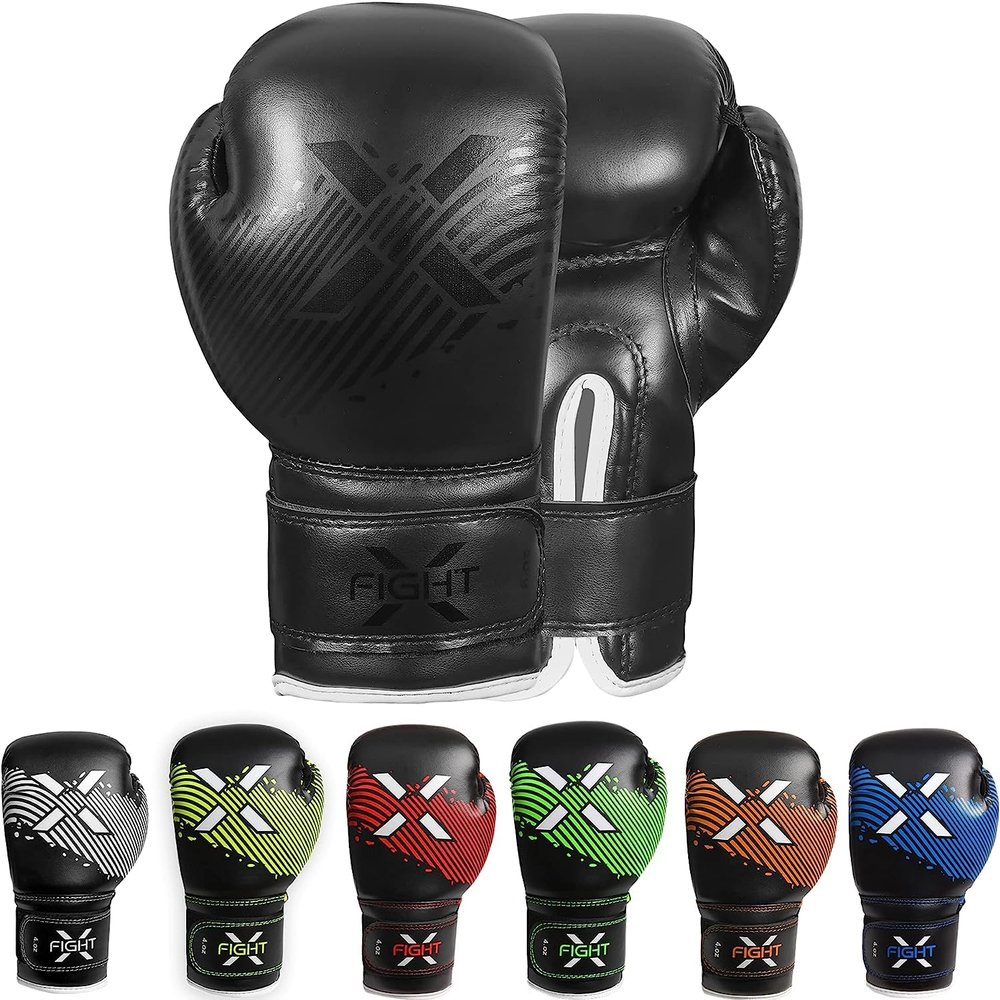 FightX Kids Boxing Gloves for 3-8 Years 4 6 Oz Training MMA Boys Girls Kickboxing Punching Gloves for Training, Punching Bag, Muay Thai, MMA (Full Black, 4oz)