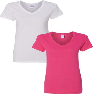 Gildan Women's Heavy Cotton V-Neck T-Shirt 2-Pack SML-White-Heleconia