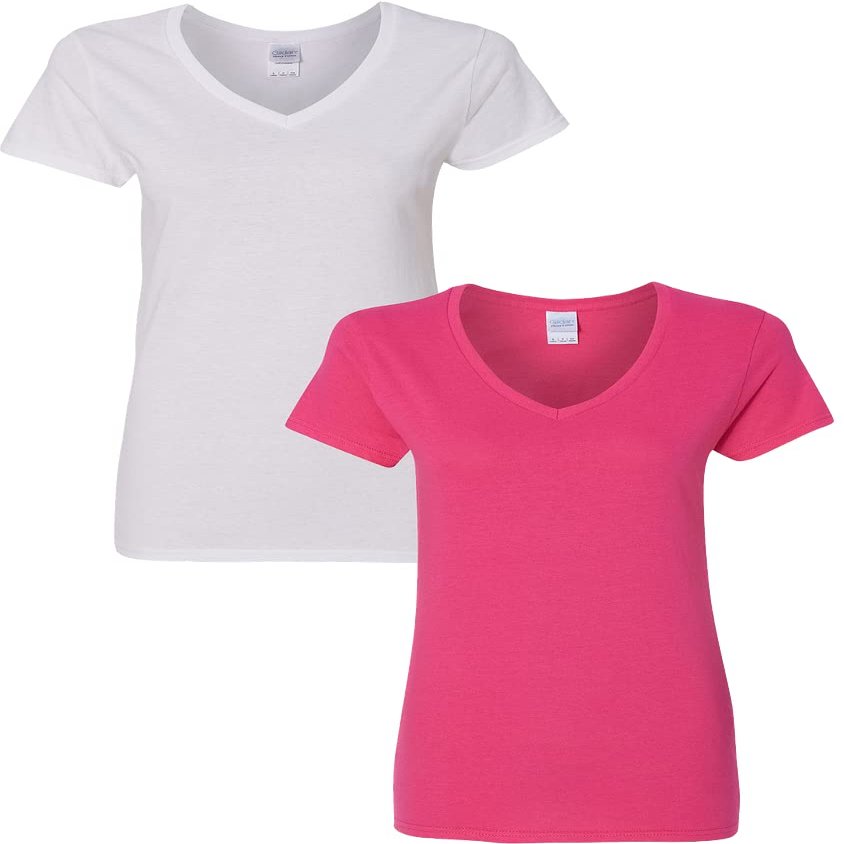 Gildan Women's Heavy Cotton V-Neck T-Shirt 2-Pack SML-White-Heleconia