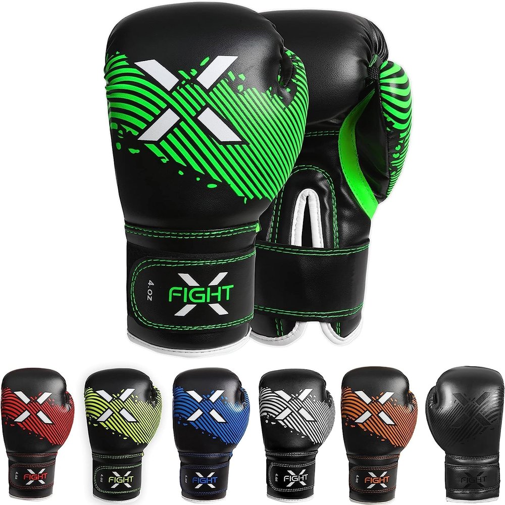 FightX Kids Boxing Gloves for 3-8 Years 4 6 Oz Training MMA Boys Girls Kickboxing Punching Gloves for Training, Punching Bag, Muay Thai, MMA (Black/Green, 6oz)