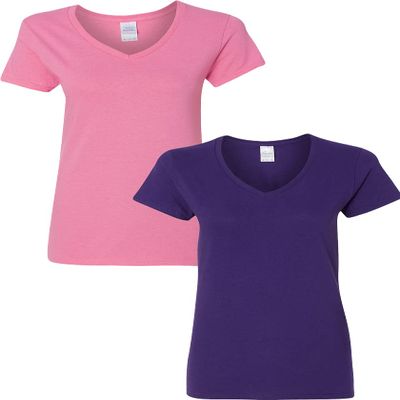 Gildan Women's Heavy Cotton V-Neck T-Shirt 2-Pack SML-Azalea-Purple
