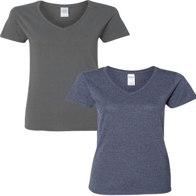 Gildan Women's Heavy Cotton V-Neck T-Shirt 2-Pack 2XL-Charcoal-HeatherNavy
