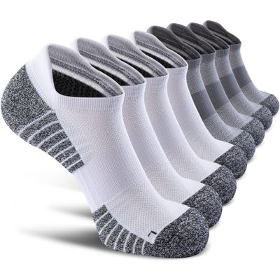 SITOISBE No Show Sports Compression Running Socks for Men Women Circulation 8-pairs, Low Cut Cushioned Socks Moisture Wicking Arch Support for Planter Faciatis Golf Exercise, Gray White, Large