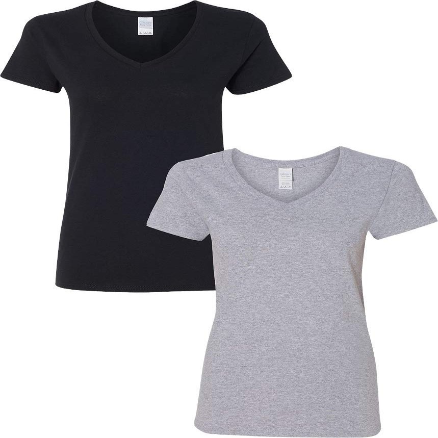 Gildan Heavy Cotton Ladies' 5.3 oz. V-Neck T-Shirt 2-Pack SML-Black-SportGray