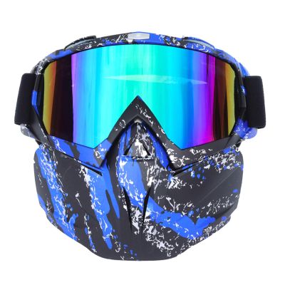 HAO Motorcycle Goggle Mask, Windproof Anti-Fog Protective Detachable Adjustable Tactical Glasses for for Cycling,Skiing,Paintball,Riding,Snowmobile Outdoor Winter,CS Airsoft Shooting (Blue/Black)