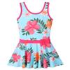 BAOHULU Toddler Girls Swimsuit One Piece Cute Floral Dress Swimwear 3-8 Years S349_CyanFlower_152/158 view 1