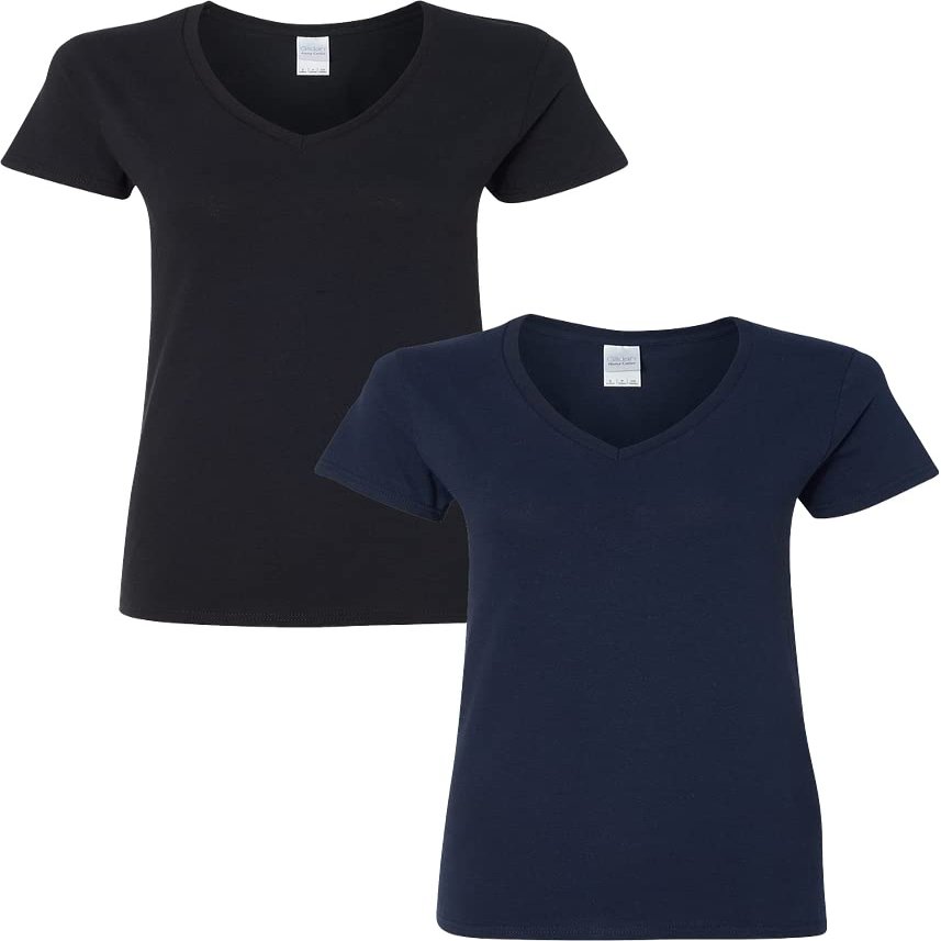 Gildan Women's Heavy Cotton V-Neck T-Shirt 2-Pack MED-Black-Navy