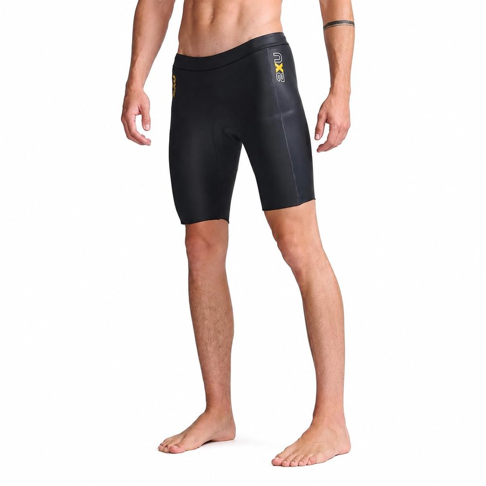 2XU Propel Buoyancy Shorts, Neoprene Swim Training Shorts for Triathlon, SCS Coating, Drawstring Waist - Black - Size Medium