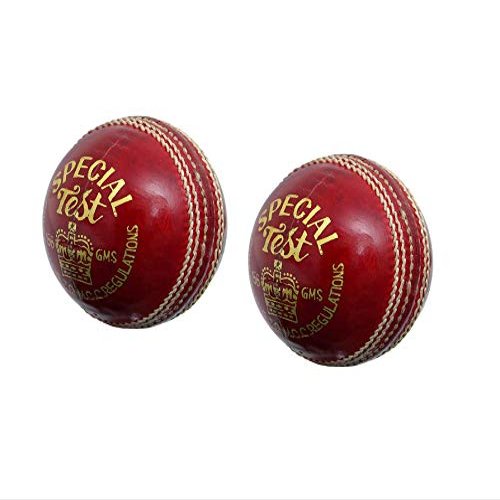 CW Special Test Red 4 PCE Ball Senior Leather Hand Stitch Grade A Pack of 2 Balls