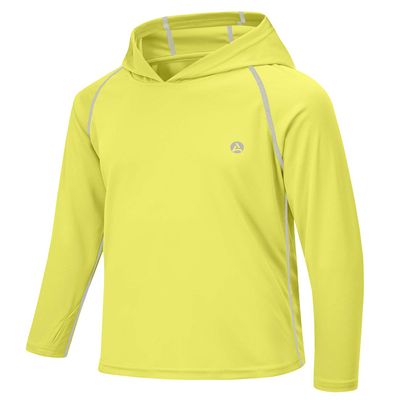 Boys Girls Sun Shirts Fishing Size 8 UPF50 UV Rash Guard Long Sleeve Hoodie Thumbhole Dry Fit Athletic Water Hiking Workout Yellow