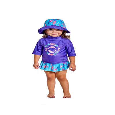 UV SKINZ UPF 50+ Girls' 3-Piece Swim Set (12/18m, Purple Narwhals)