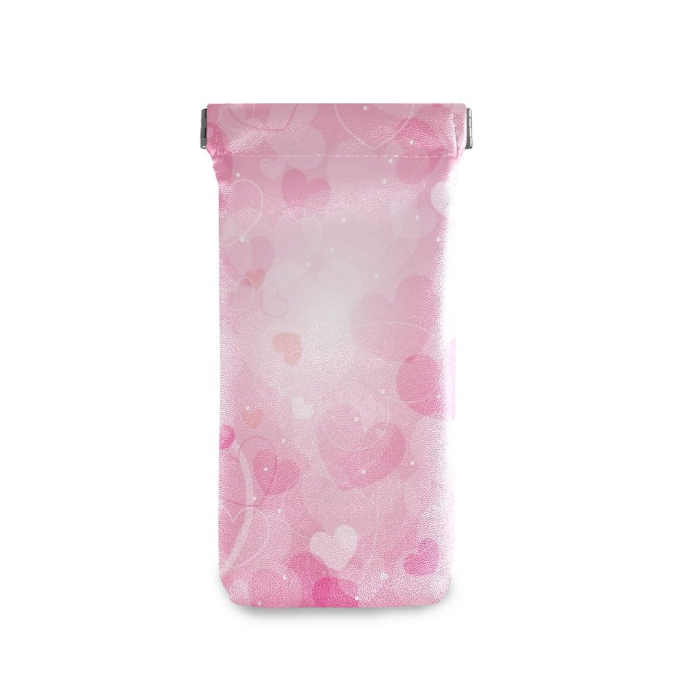 ALAZA Sunglasses Pouch Squeeze Top Eyeglass Case Portable Microfiber Eyeglass Goggles Case Valentine's Day Pink Heart PU Leather Glasses Bag for Women Men Girls