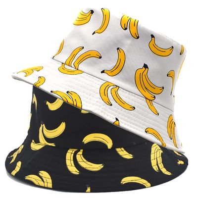 2 Pack Stylish Printed Bucket Hat Reversible Double-Side-Wear Travel Beach Couple Fisherman Cap Unisex (Banana Coconut Tree 2 Pack)