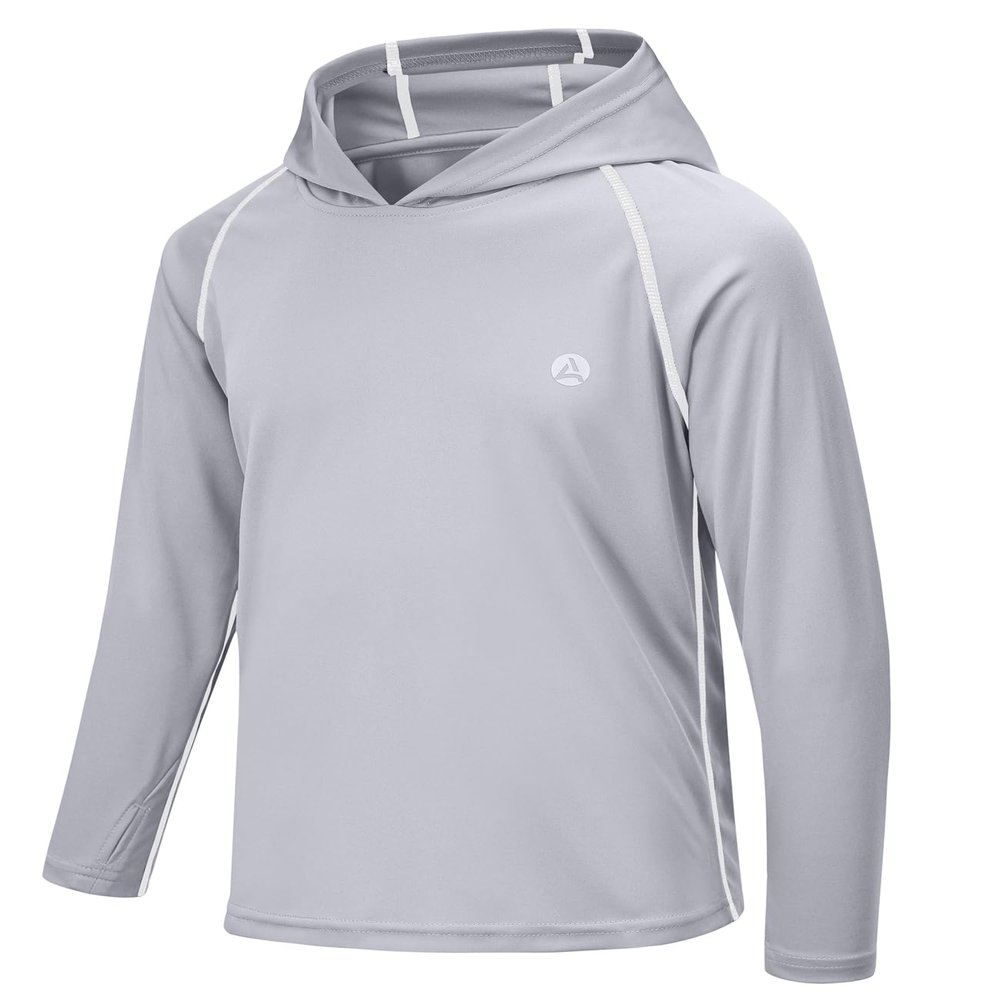 Boys Kids Sun Protection Shirts UV UPF Rash Guard Quick Dry Size 6 Long Sleeve Hoodie Thumbhole Active Workout Water Playing Grey