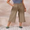Womens Cotton Cropped Pants Loose Fit Wide Leg Capri Casual Plus Size Elastic Waist Trousers Khaki 22 view 2