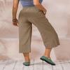 Womens Cotton Cropped Pants Loose Fit Wide Leg Capri Casual Plus Size Elastic Waist Trousers Khaki 22 view 3
