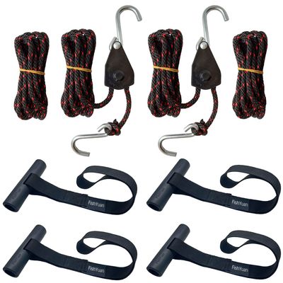 FishYuan Kayak and Canoe Tie Down Set, 4Pcs Quick Loops and 2Pcs Sentry Ratchet Tie Down Rope and 2Pcs Rope