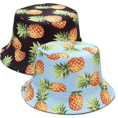2 Pack Stylish Printed Bucket Hat Reversible Double-Side-Wear Travel Beach Couple Fisherman Cap Unisex (Pineapple 2 Pack)