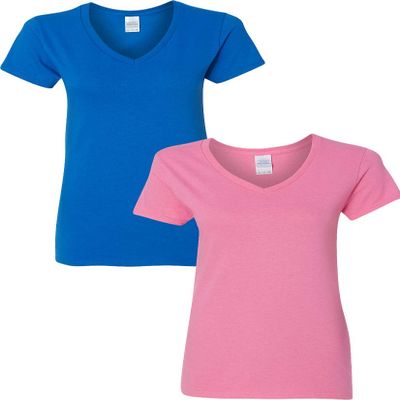 Gildan Heavy Cotton Ladies' 5.3 oz. V-Neck T-Shirt 2-Pack SML-Royal-Azalea