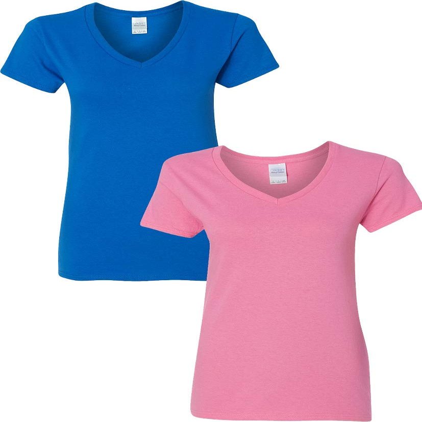 Gildan Heavy Cotton Ladies' 5.3 oz. V-Neck T-Shirt 2-Pack SML-Royal-Azalea