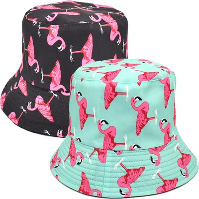 2 Pack Stylish Printed Bucket Hat Reversible Double-Side-Wear Travel Beach Couple Fisherman Cap Unisex (Flamingo Blue Black 2 Pack)